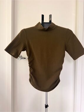 Reformation Olive Green Mock Neck Short Sleeve Top